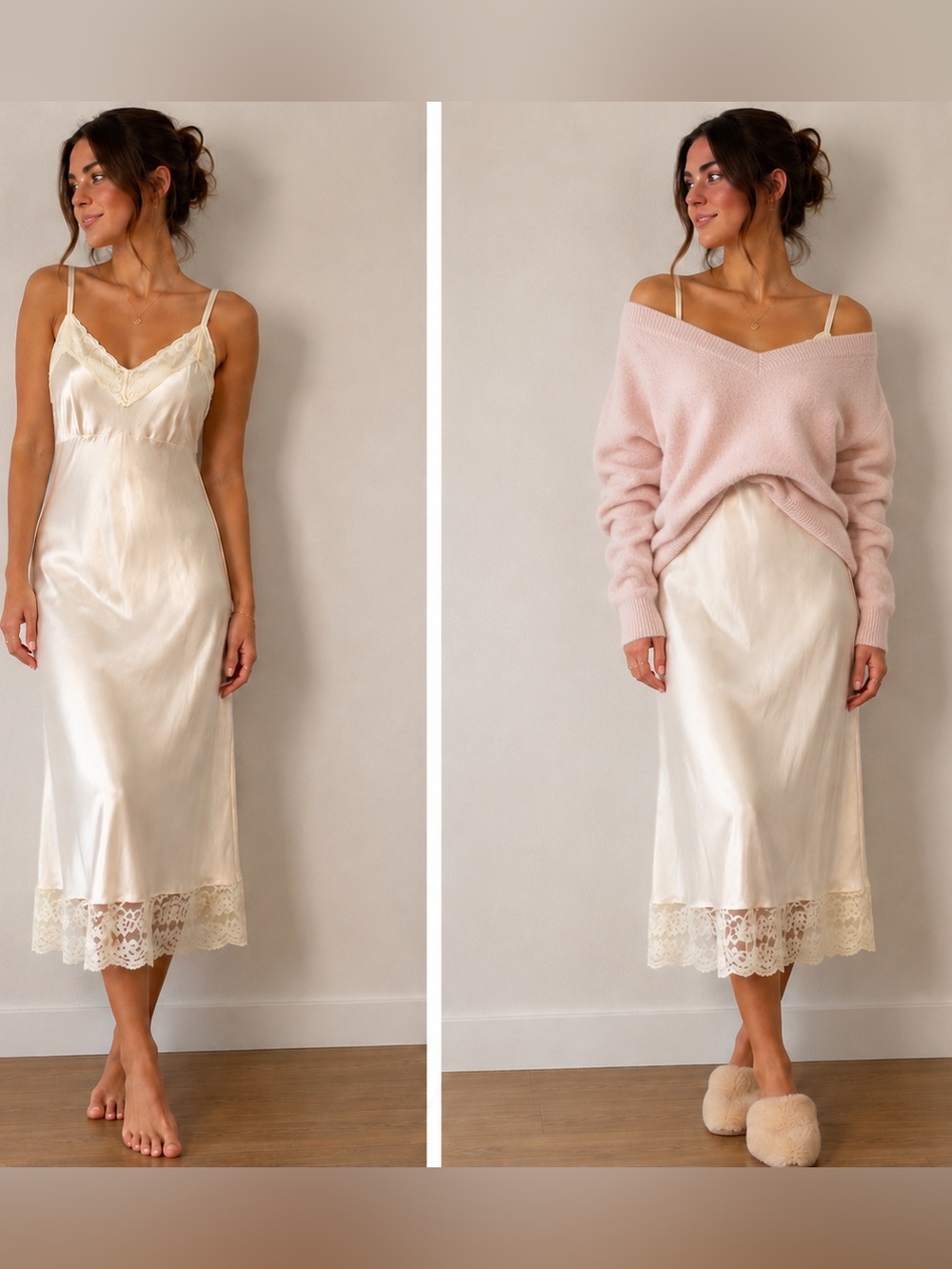 Vintage Ivory Satin Lace Slip Dress | Romantic Boudoir Maxi Nightgown